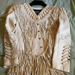 COWGIRL STUDDED FRINGED LEATHER JACKET -  SIZE SMALL (6-8)